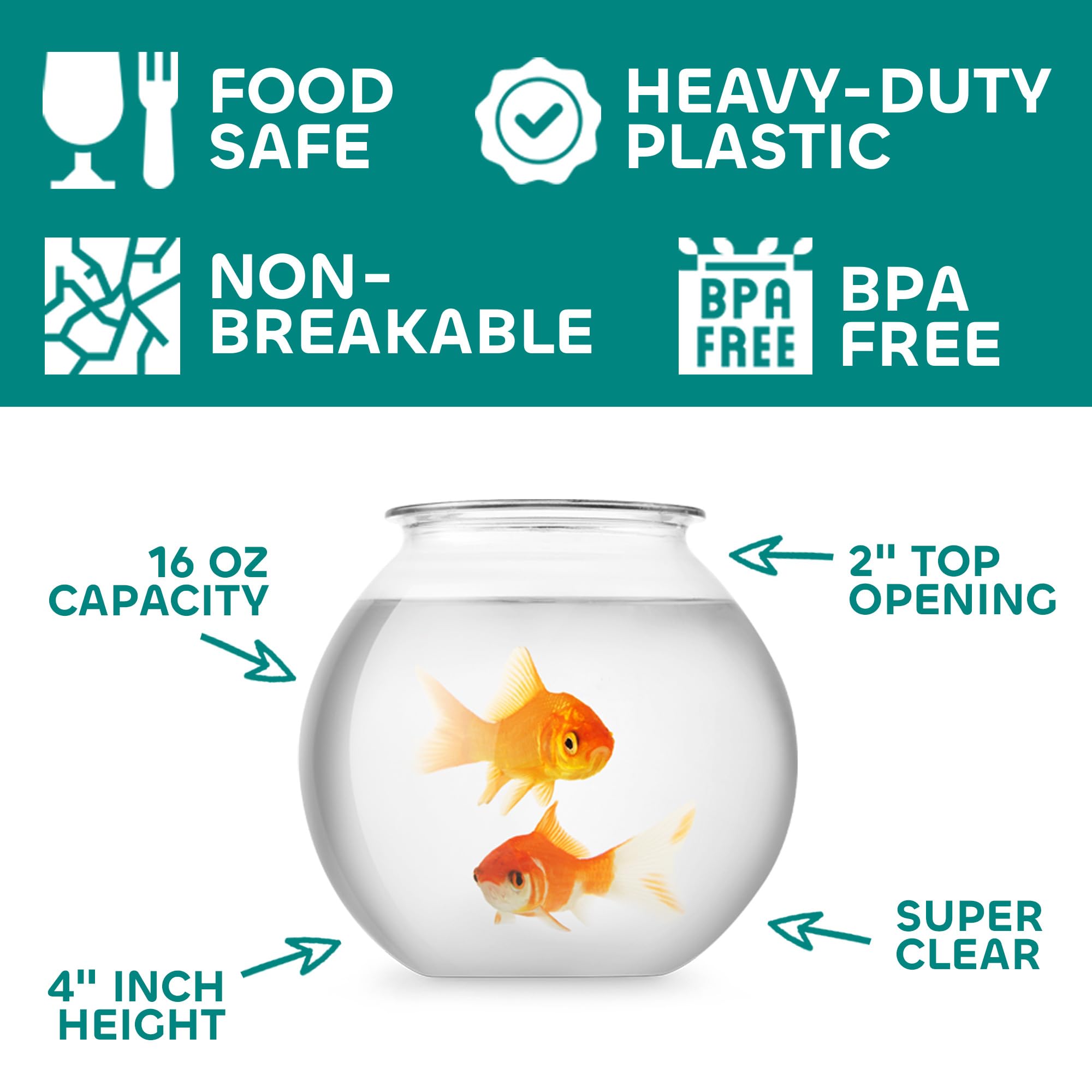 JoyServe 16 Oz Plastic Fish Bowl (60 Pack) 4 Inch Heavy Duty Plastic Ivy Bowls, for Candy, Carnival Games, Prizes, Centerpieces and Party Decoration Supplies, BPA-Free