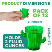 Cactus Plastic Shot Glasses - (Pack of 12) 2-Oz Shot Glasses Funny Cute Novelty Set for Bachelorette, Western, Cinco de Mayo, Tequila, Fiesta Themed Party Supplies, BPA-Free, Dishwasher-Safe, Green