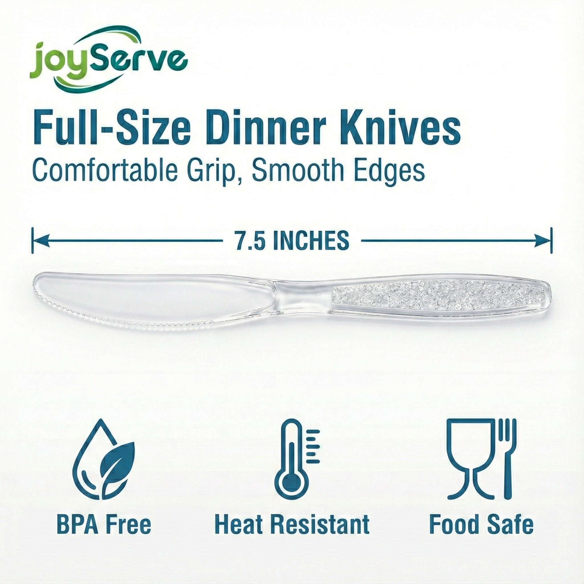 JoyServe Clear Plastic Knives Heavy Duty, Heat Resistant Party Utensils BPA-Free Heavy Duty Plastic Knives Disposable Silverware Cutlery, Catering Dinner Party Supplies - Bulk Knife Pack 180