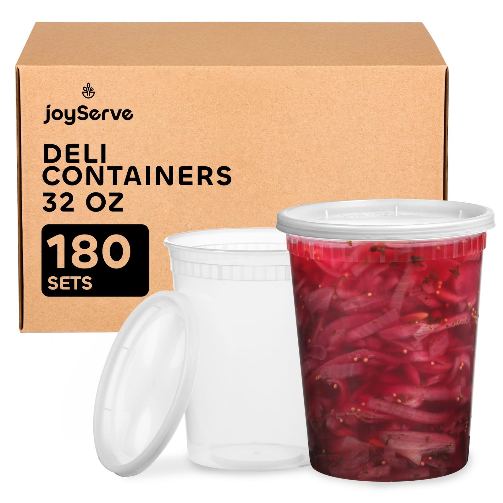 JoyServe 32 Oz Deli Food Containers with Lids - (180 Sets) Quart Airtight Plastic Food Storage for Takeout, Meal Prep, To-Go, Soup Freezer Containers w/ 180 Lids, BPA-Free, Dishwasher, Microwave Safe