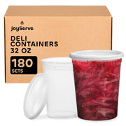 JoyServe 32 Oz Deli Food Containers with Lids - (180 Sets) Quart Airtight Plastic Food Storage for Takeout, Meal Prep, To-Go, Soup Freezer Containers w/ 180 Lids, BPA-Free, Dishwasher, Microwave Safe