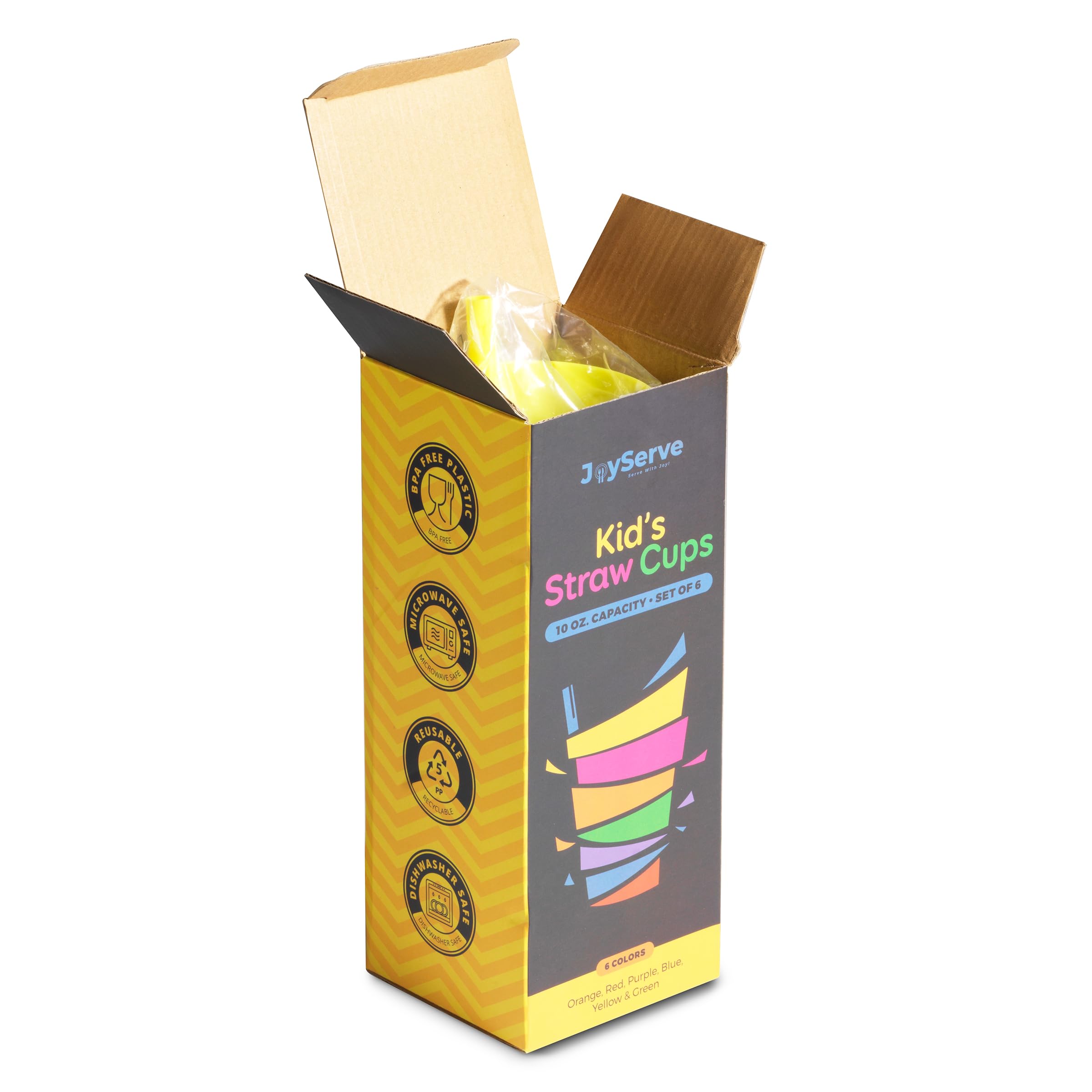 Kids Straw Cups for Kids - 10oz Tumbler w/Built-In Straws for Everyday Use, Stackable BPA-Free Plastic Sip-A-Cup Drink Tumblers for Water, Juice, Milk, Dishwasher Safe, Neon Colors