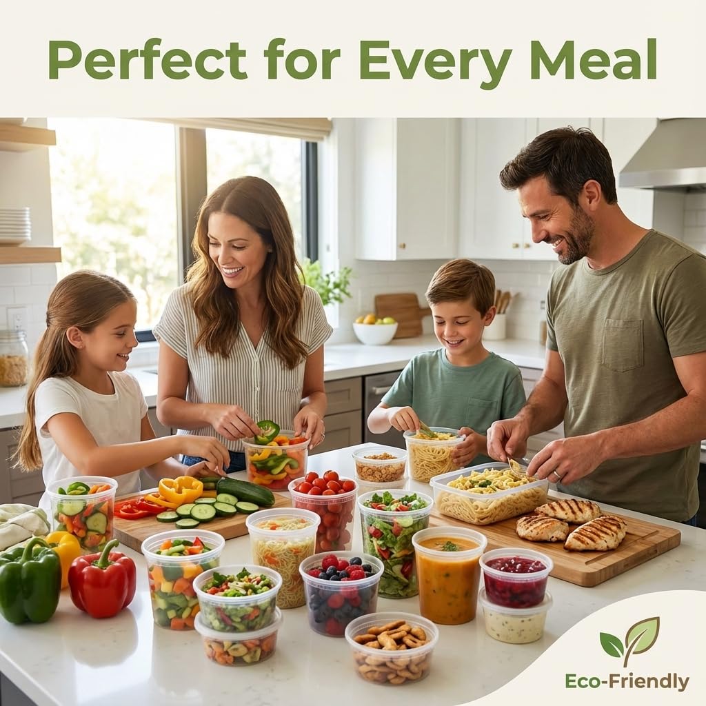 JoyServe Deli Food Containers with Lids - (24 Pack) 8 Sets of Each Size - 8 Oz - Cup / 16 Oz - Pint / 32 Oz - Quart Sizes Food Storage Takeout Meal Prep Storage, BPA-Free, Dishwasher, Microwave Safe
