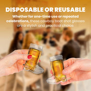 Cowboy Boot Shot Glasses - (Dozen Pack of 12) Mini Reusable and Disposable Clear Plastic Shot Glass Cups for Themed Birthday Parties Decorations and Cowboy Bachelorette Party Favors, Holds 1-Oz
