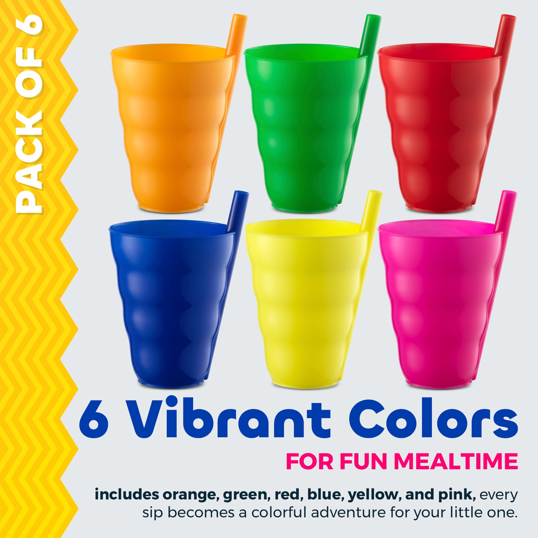 Kids Straw Cups for Kids - 10oz Tumbler w/Built-In Straws for Everyday Use, Stackable BPA-Free Plastic Sip-A-Cup Drink Tumblers for Water, Juice, Milk, Dishwasher Safe, Neon Colors