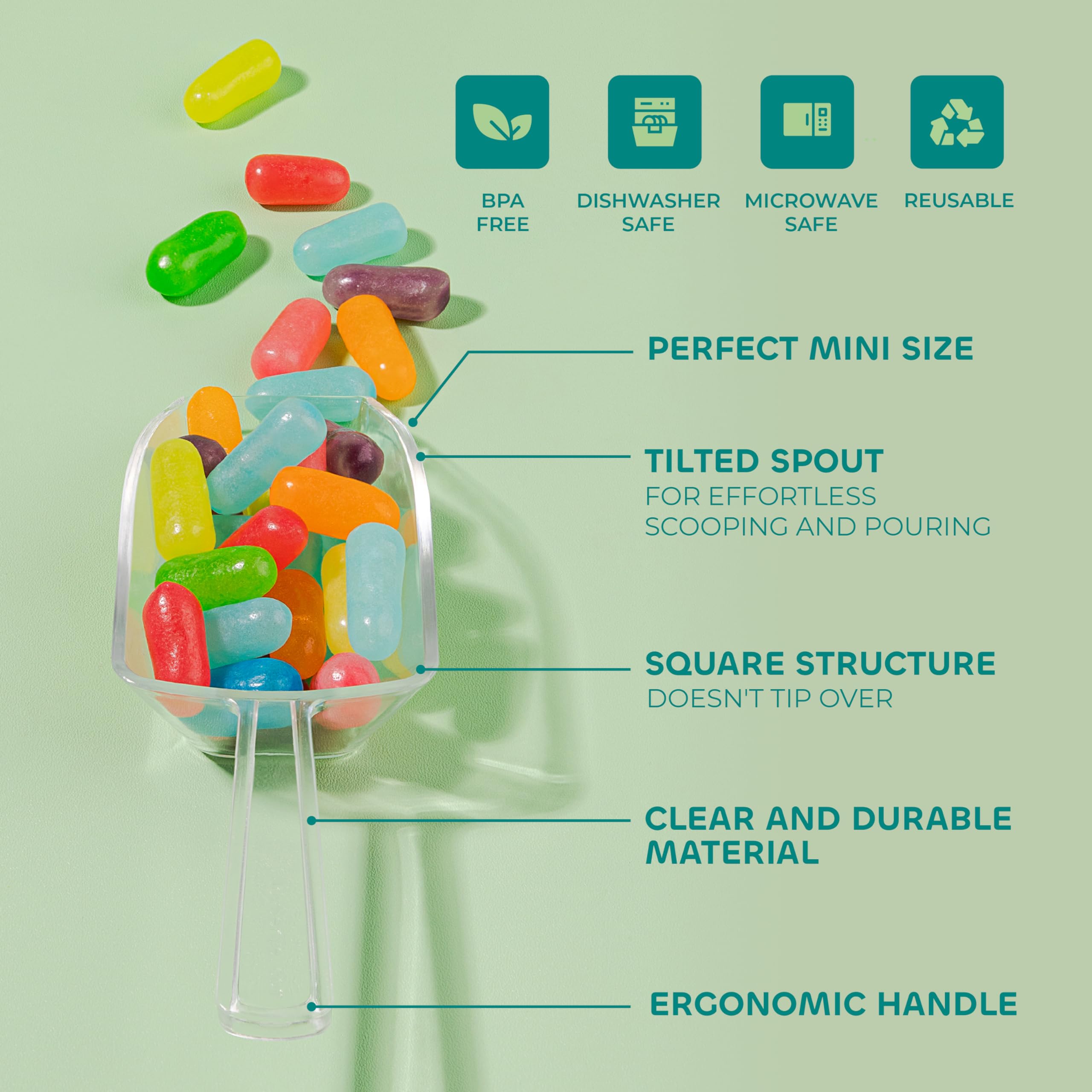 Plastic Mini Scoops for Candy - (Pack of 24) 5.5-Inch (2oz) Ice Cream Bar, Jars, Containers, Coffee, Flour, Dessert Buffets, Kitchen, Weddings, Parties & Concessions, Clear Acrylic