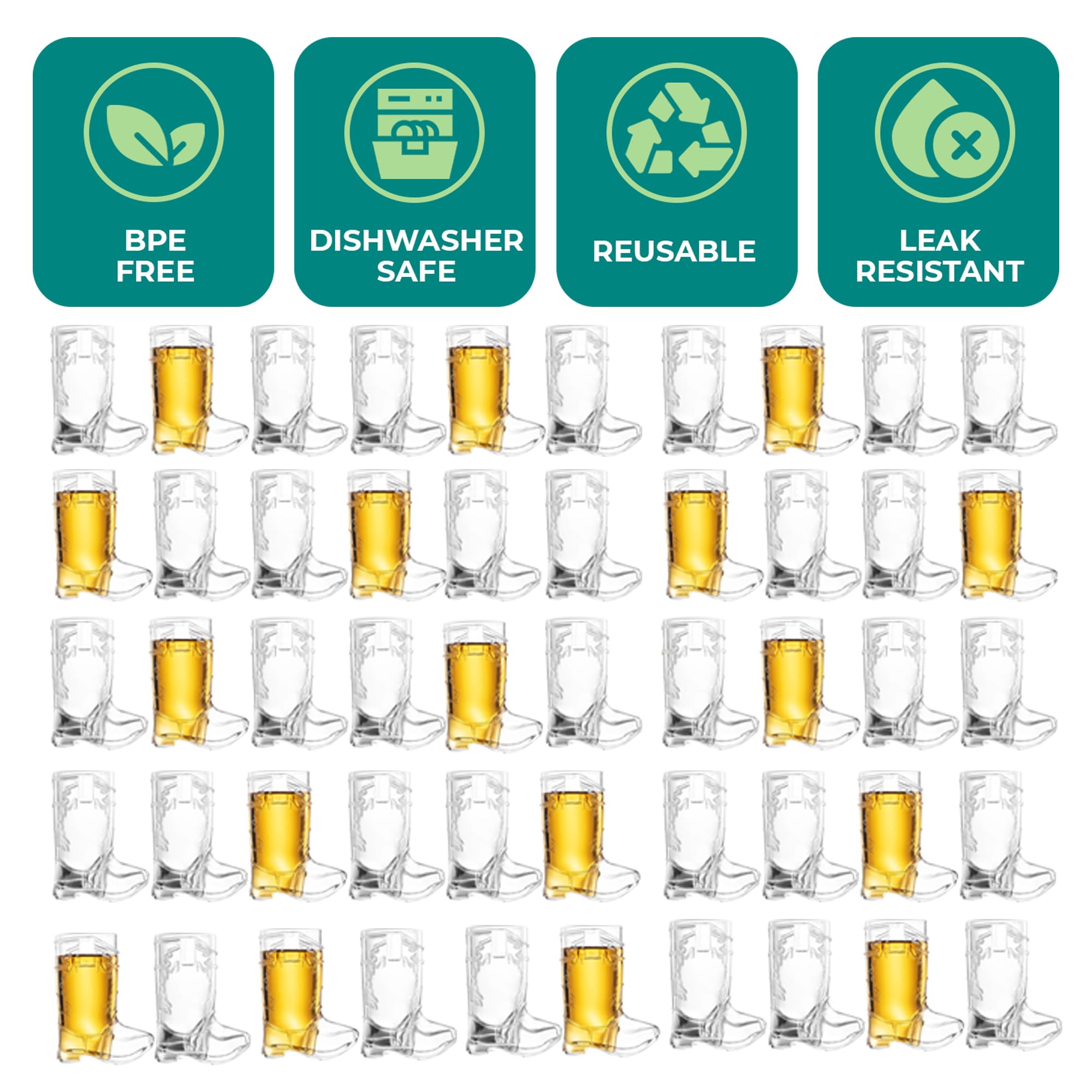 Cowboy Boot Shot Glasses - (Bulk Pack of 72) Mini Reusable and Disposable Clear Plastic Shot Glass Cups for Themed Birthday Parties Decorations and Cowboy Bachelorette Party Favors, Holds 1oz