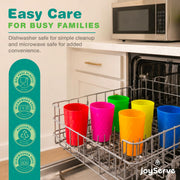 JoyServe Kids Plastic Tumblers, Set of 6, 10 oz Reusable Drinking Cups, Unbreakable, Dishwasher and Microwave Safe, Diamond Embossed, Multicolor