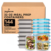 Food Storage Containers With Lids - (144 Pack-32 Oz) 72- 3 Compartment Meal Prep Containers Reusable Or Disposable & 72- Single Food Storage Bento Boxes, Bpa Free, Microwave, Freezer, Dishwasher Safe