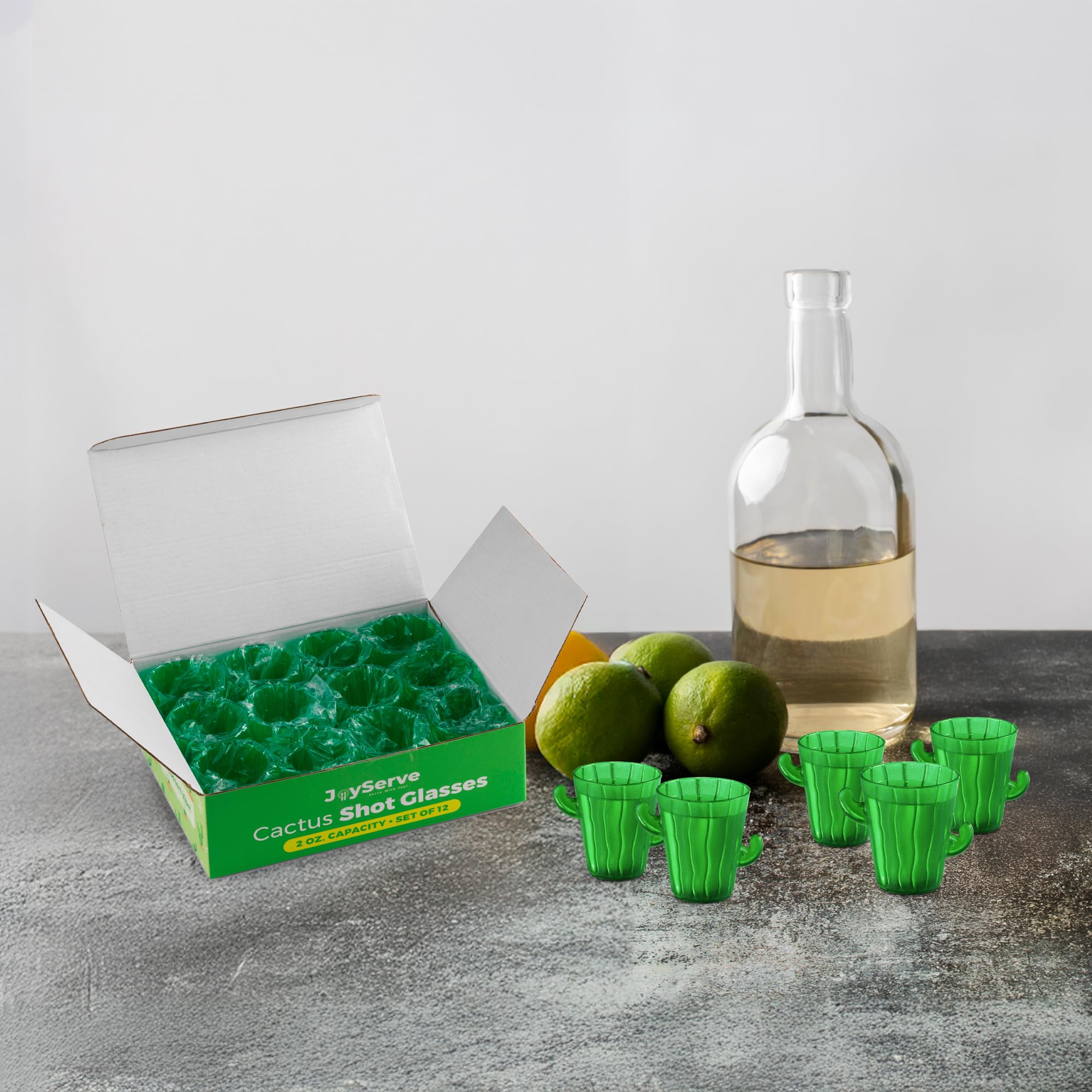 Cactus Plastic Shot Glasses - 2-Oz Shot Glasses Funny Cute Novelty Set for Bachelorette, Western, Cinco de Mayo, Tequila, Fiesta Themed Party Supplies, BPA-Free, Dishwasher-Safe, Green