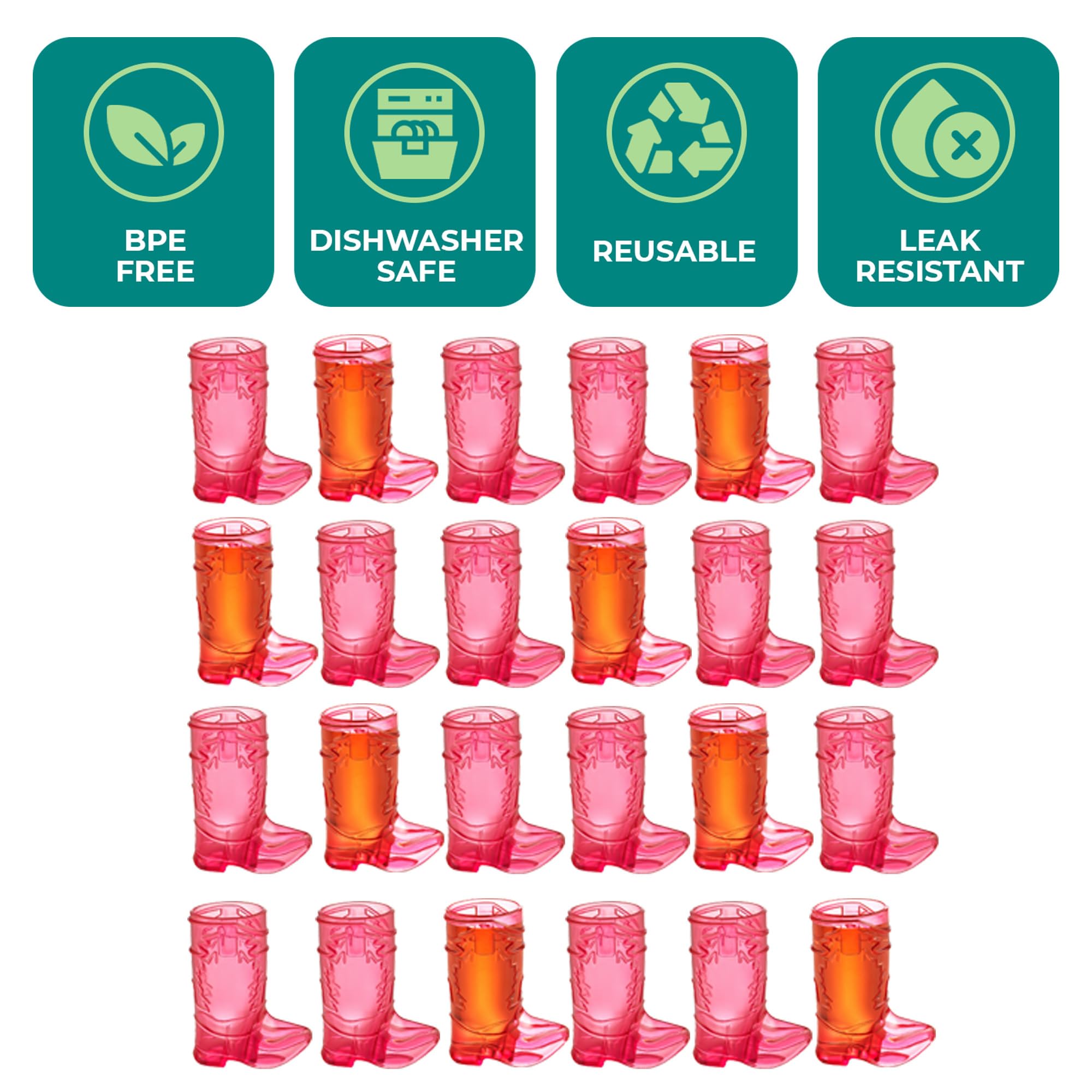 JoyServe 24 Mini Boot Shot Glasses, 1 oz Reusable and Disposable Pink Plastic Shot Cups, for Cowboy Cowgirl Themed Parties, Decorations, Bachelorette Party Favors, Pink
