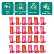 JoyServe 24 Mini Boot Shot Glasses, 1 oz Reusable and Disposable Pink Plastic Shot Cups, for Cowboy Cowgirl Themed Parties, Decorations, Bachelorette Party Favors, Pink