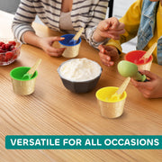 JoyServe Ice Cream Bowls and Spoons Set - (Pack of 48) Reusable Plastic Ice Cream Cups and Waffle Cone Shaped Spoons for Dessert, Frozen Yogurt, Gelato, Birthday Party Decorations