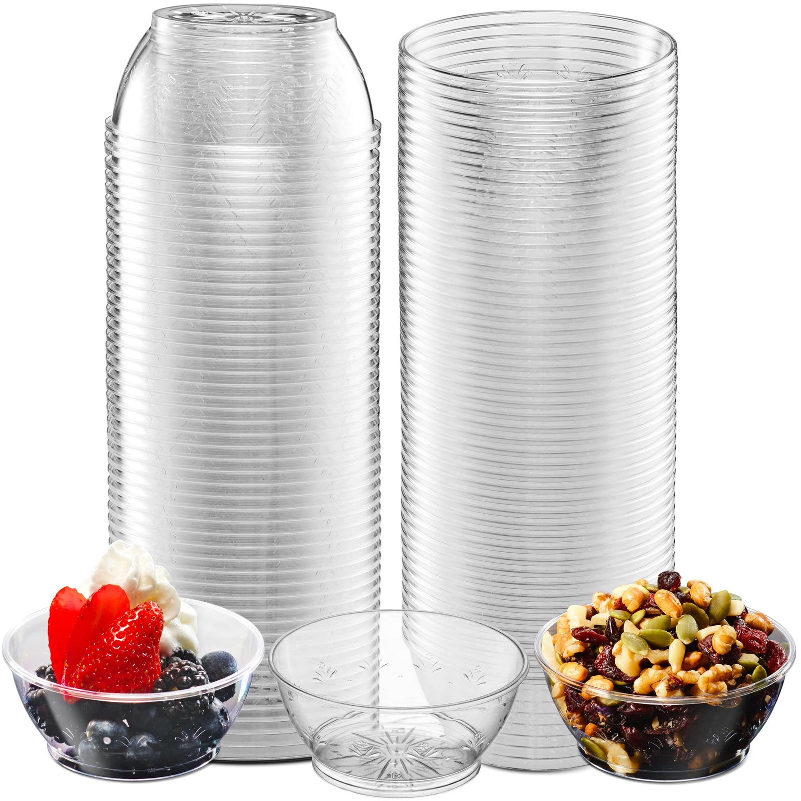 JoyServe Clear Mini Plastic Bowls - (Bulk 50 Pack) 6 Oz Disposable Premium Hard Plastic Dessert Bowls for Serving, Weddings, Catering, Parties, Salsa, Home or Event Party Supplies