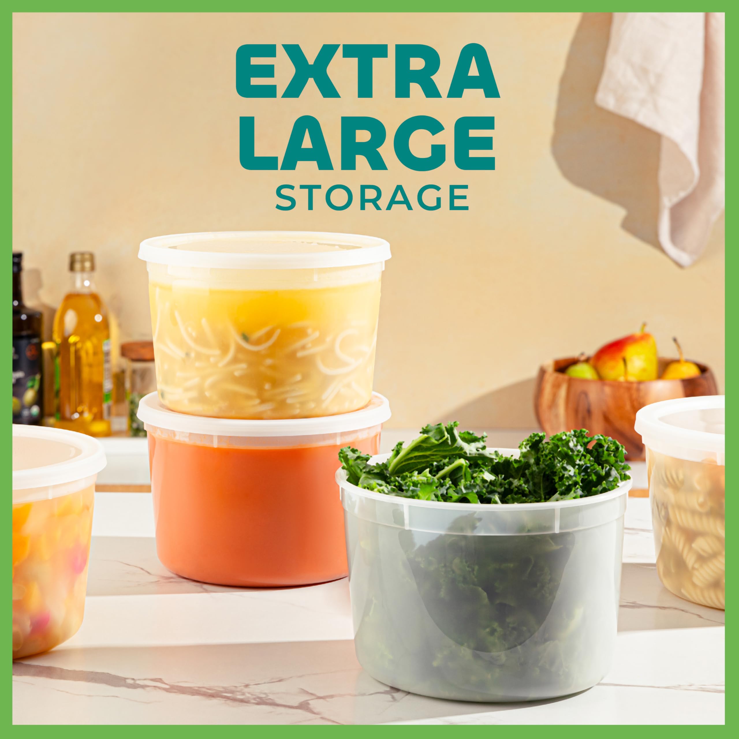 JoyServe 64 oz Plastic Containers with Lids - (Pack of 6) Food Storage Organizer Half Gallon Round Plastic Deli Container with Leak-Proof Lid, BPA-Free, Freezer, Dishwasher & Microwave Safe