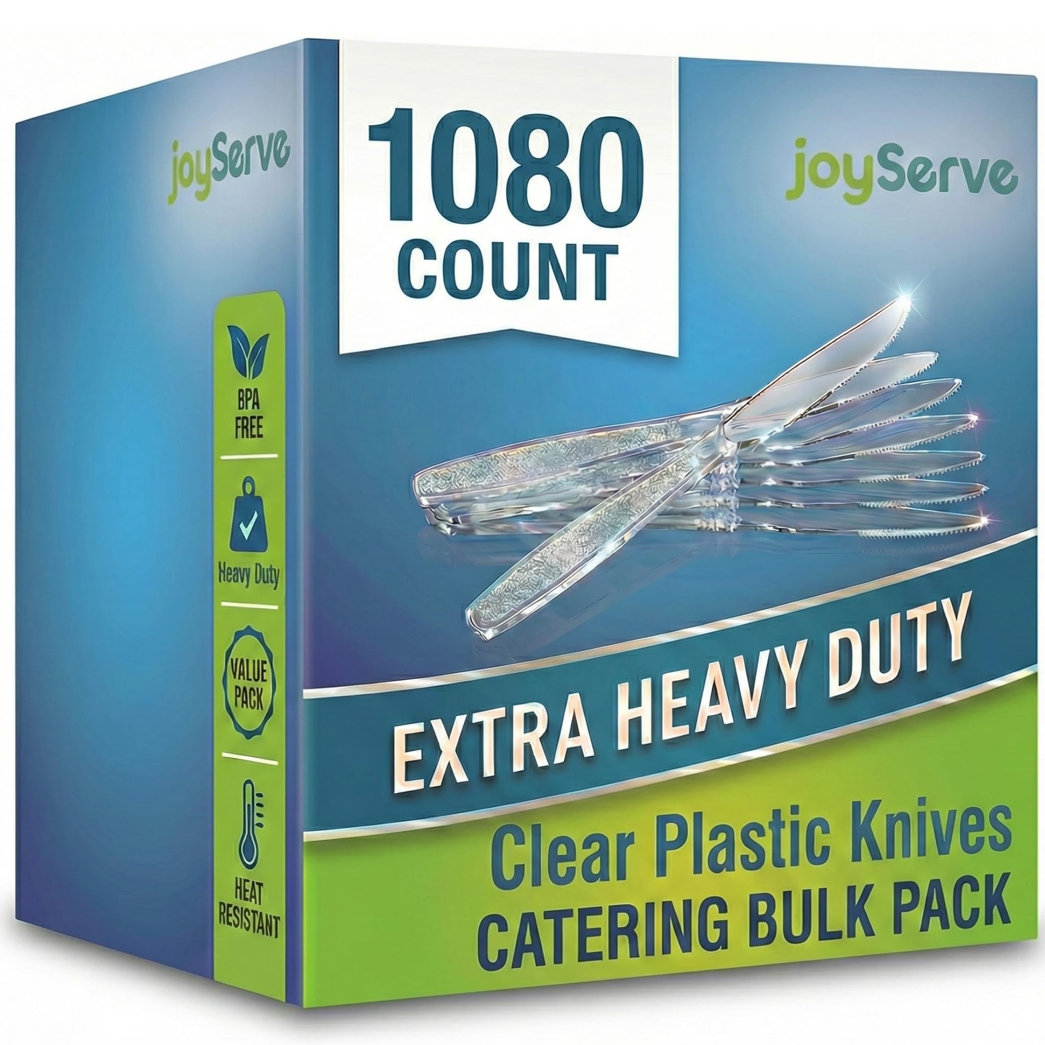 JoyServe Clear Plastic Knives Heavy Duty, Heat Resistant Party Utensils BPA-Free Heavy Duty Plastic Knives Disposable Silverware Cutlery, Catering Dinner Party Supplies - Bulk Knife Pack 1080