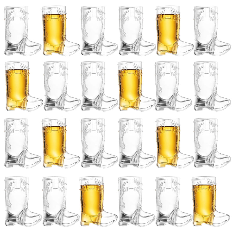 JoyServe 24 Mini Boot Shot Glasses, 1 oz Reusable and Disposable Clear Plastic Shot Cups, for Cowboy Cowgirl Themed Parties, Decorations, and Cowboy Bachelorette Party Favors