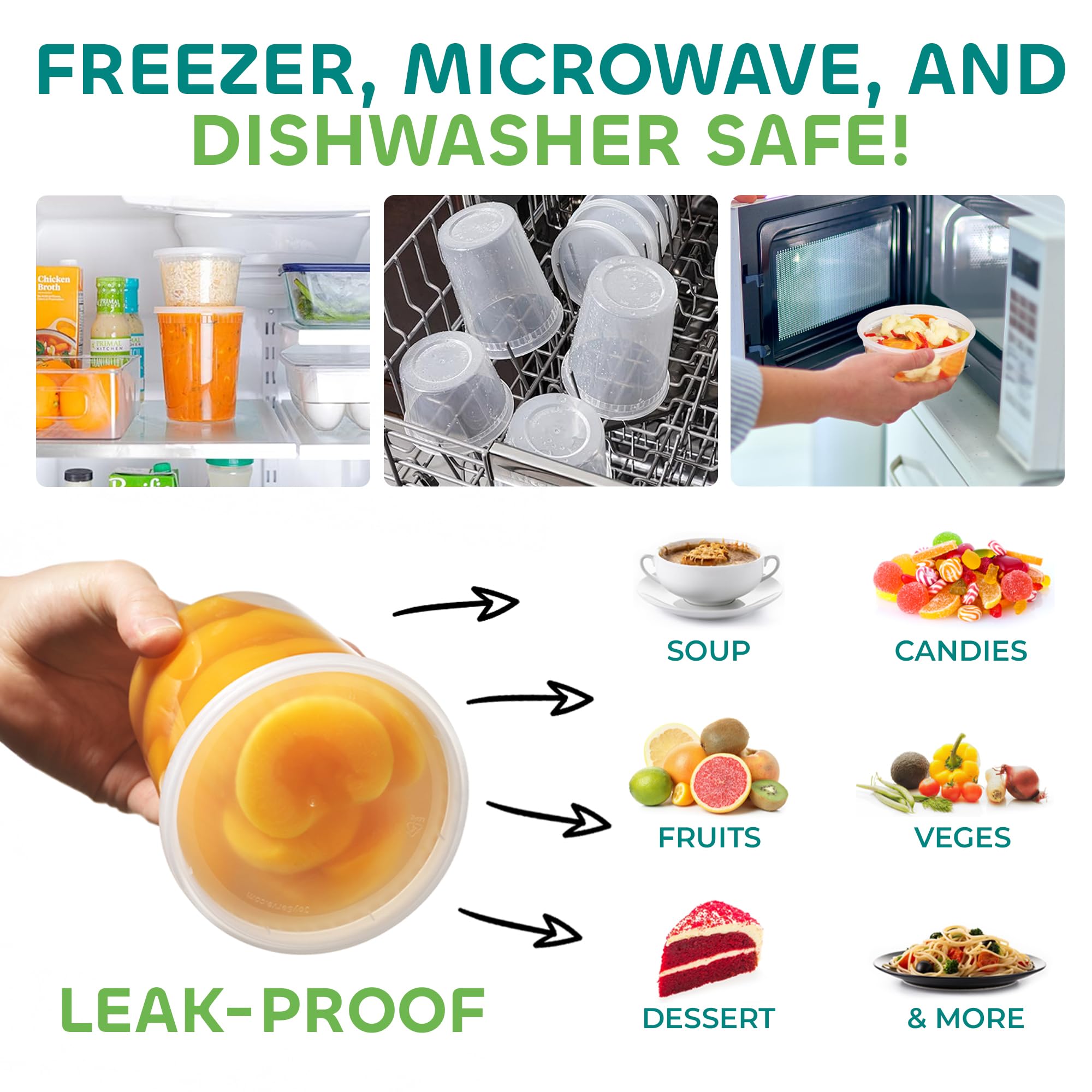 JoyServe Deli Food Containers with Lids - 32 Oz Quart Size & 24-16 Oz Pint Size Airtight Food Storage Takeout Meal Prep Containers with 54 Lids, BPA-Free, Dishwasher, Microwave Safe