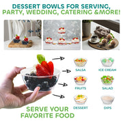 JoyServe Clear Mini Plastic Bowls - (Bulk 50 Pack) 6 Oz Disposable Premium Hard Plastic Dessert Bowls for Serving, Weddings, Catering, Parties, Salsa, Home or Event Party Supplies