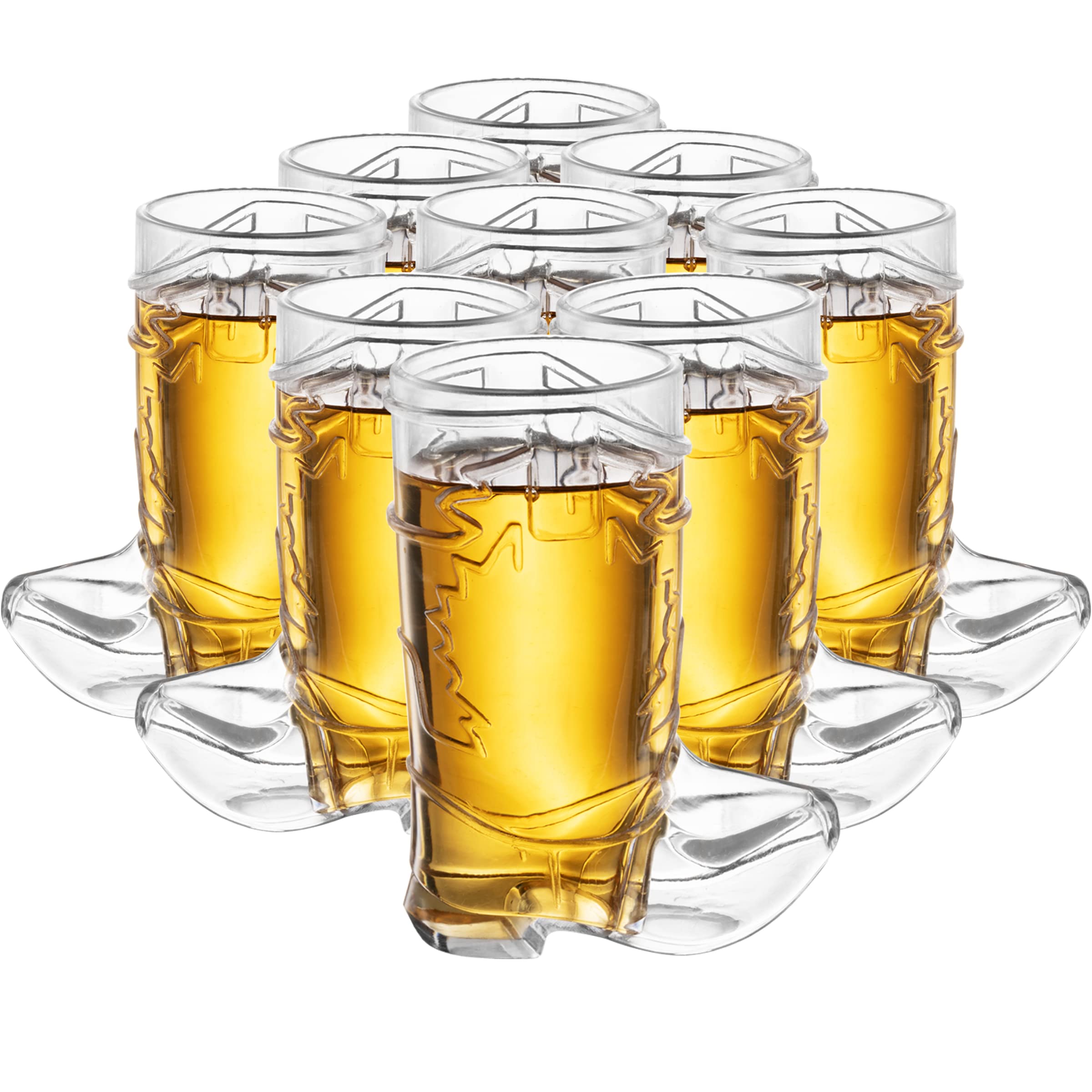 Cowboy Boot Shot Glasses - (Dozen Pack of 12) Mini Reusable and Disposable Clear Plastic Shot Glass Cups for Themed Birthday Parties Decorations and Cowboy Bachelorette Party Favors, Holds 1-Oz