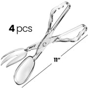 Pack of 4 11-Inch Clear Plastic Scissor Salad Tongs - Premium, Heavy-Duty, Reusable Serving Utensils for Catering, Cooking, Buffets, Party Supplies, and Weddings, Dishwasher Safe