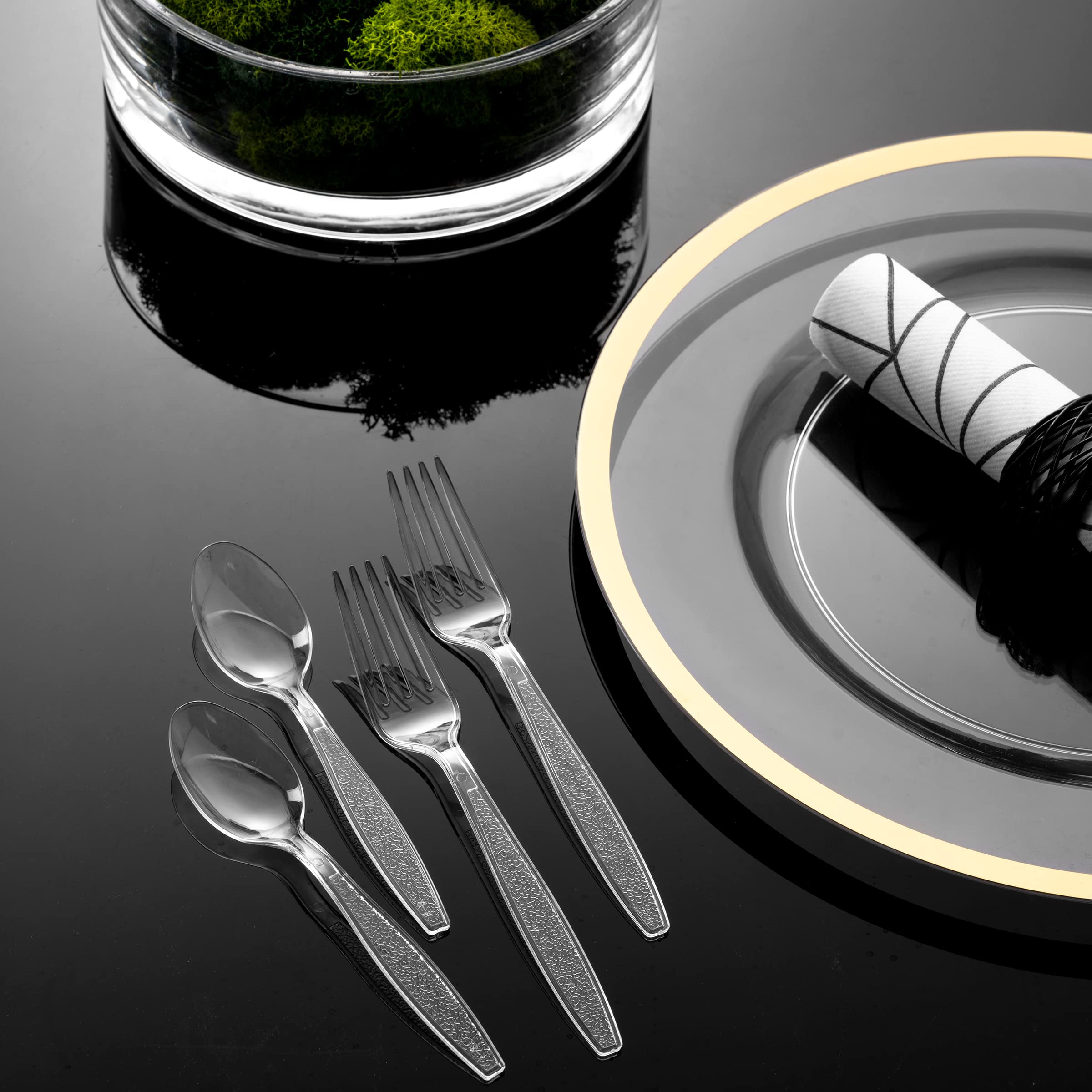 Plastic Forks and Spoons Set - (Bulk Pack 360 Pcs) Clear Plastic Cutlery Utensils Heavy Duty, 180 Forks and 180 Spoons, Silverware Sets for Party Supplies, Dinners, Take-Out, Catering, Food Services