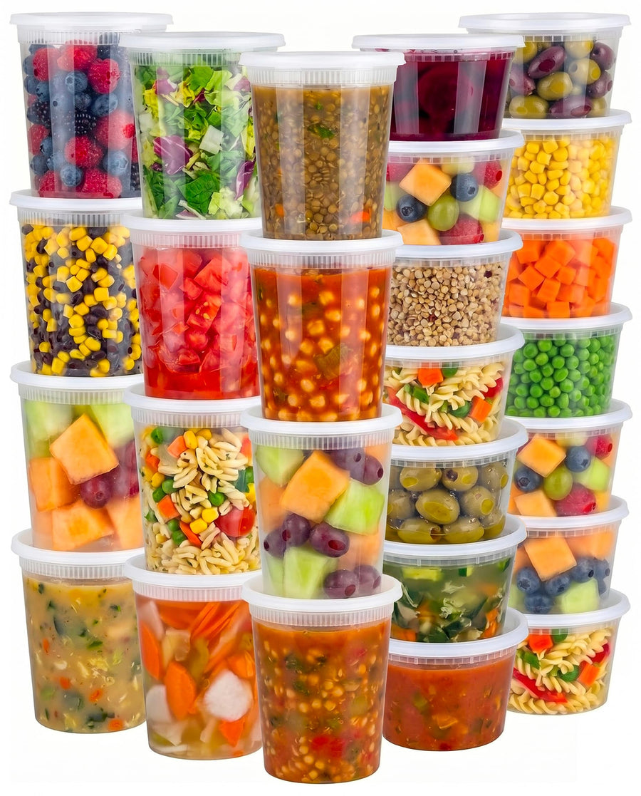144 Sets Plastic Food Storage Deli Containers w/ Lids 16oz Pint, 32oz Quart
