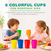 JoyServe Kids Plastic Tumblers, Set of 6, 10 oz Reusable Drinking Cups, Unbreakable, Dishwasher and Microwave Safe, Diamond Embossed, Multicolor