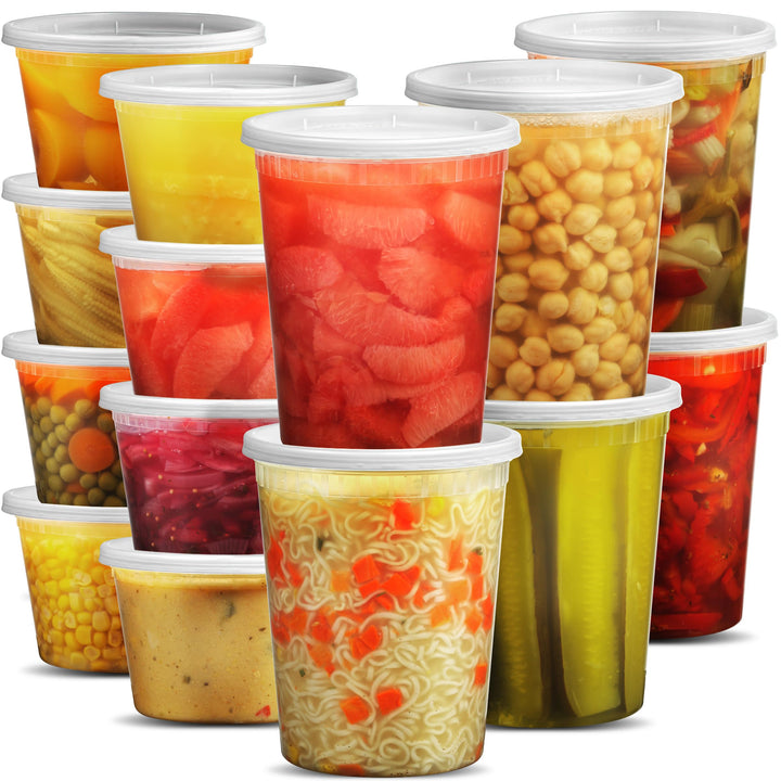 JoyServe Deli Food Containers with Lids - (16 Sets) 8-32 Oz Quart Size & 8-16 Oz Pint Size Airtight Food Storage Takeout Meal Prep Containers, BPA-Free, Dishwasher, Microwave Safe