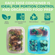Food Storage Containers With Lids - (144 Pack-32 Oz) 72- 3 Compartment Meal Prep Containers Reusable Or Disposable & 72- Single Food Storage Bento Boxes, Bpa Free, Microwave, Freezer, Dishwasher Safe