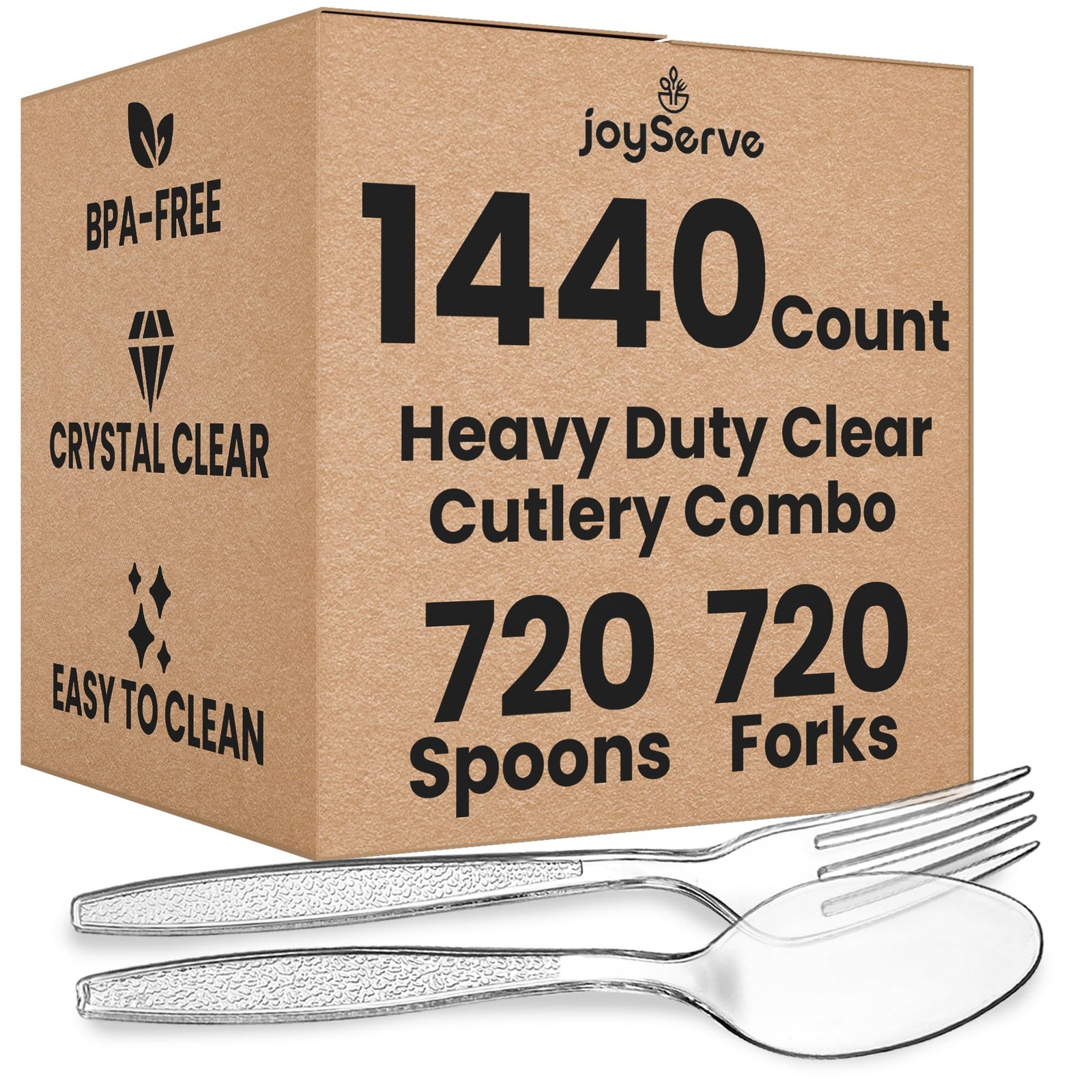 Clear Plastic Cutlery Set - (Bulk Case Pack of 1440 Pcs) Plastic Utensils Heavy Duty, 720 Forks and 720 Spoons, Silverware Sets for Party Supplies, Dinners, Take-Out, Catering, Food Services