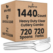 Clear Plastic Cutlery Set - (Bulk Case Pack of 1440 Pcs) Plastic Utensils Heavy Duty, 720 Forks and 720 Spoons, Silverware Sets for Party Supplies, Dinners, Take-Out, Catering, Food Services
