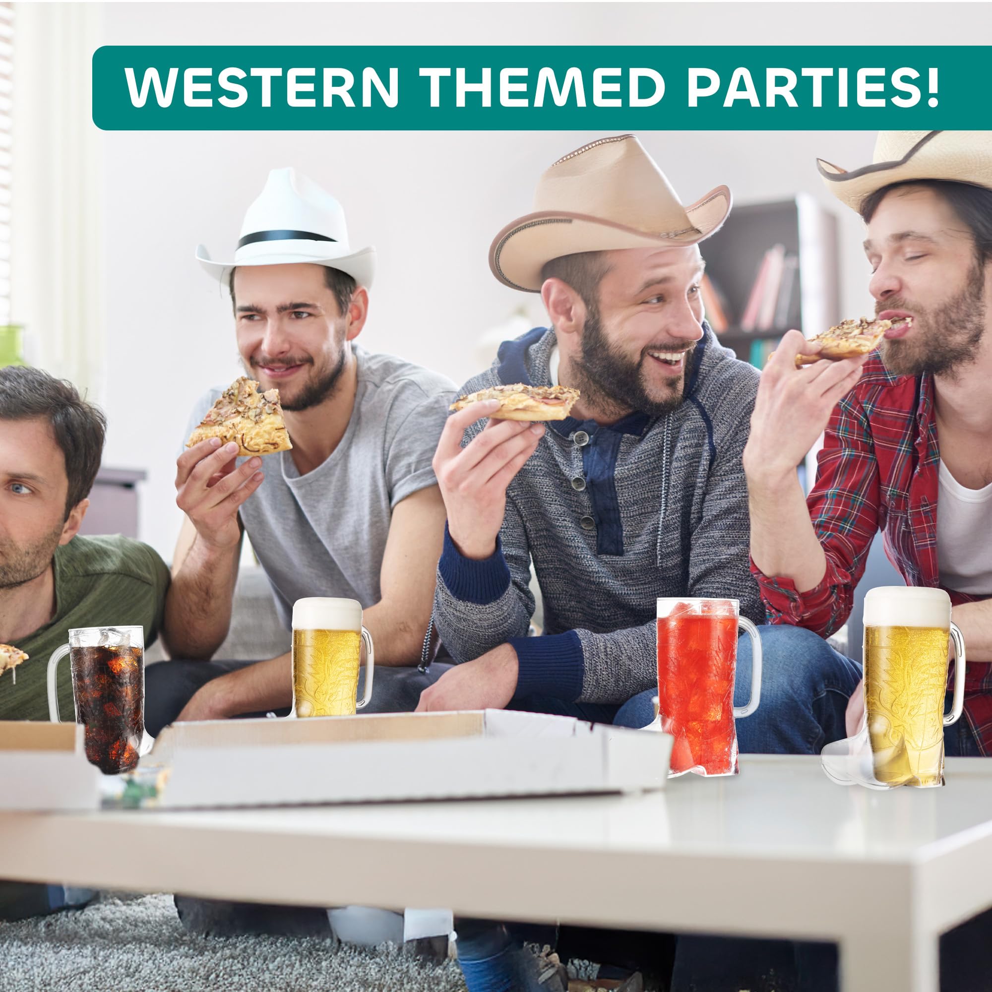 JoyServe Cowboy Boot Cups - (Bulk Pack of 72) 17oz Drink Mugs, Reusable BPA-Free Plastic Mug, for Western Themed Rodeo Birthday Party Decorations and Supplies