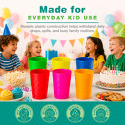 JoyServe Kids Plastic Tumblers, Set of 18, 10 oz Reusable Drinking Cups, Unbreakable, Dishwasher and Microwave Safe, Diamond Embossed, Multicolor