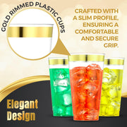 JoyServe 16 Oz Gold Clear Plastic Cups - (72 Count) Elegant Disposable Plastic Cups for Party, Gold Rimmed Fancy Tumblers for Drinks, Cocktail Parties, Birthdays, Baby Showers, Weddings and Events
