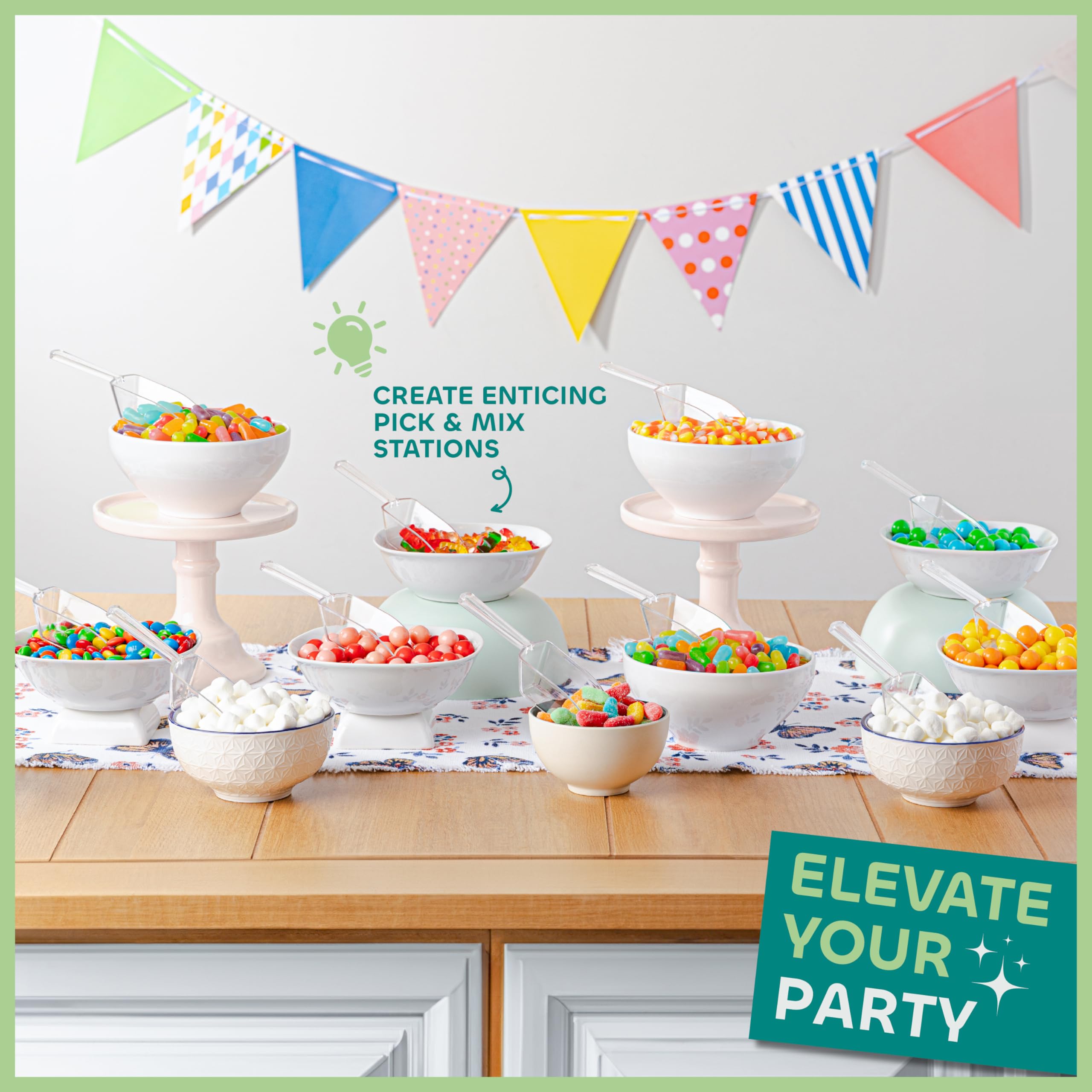 Plastic Mini Scoops for Candy - (Pack of 24) 5.5-Inch (2oz) Ice Cream Bar, Jars, Containers, Coffee, Flour, Dessert Buffets, Kitchen, Weddings, Parties & Concessions, Clear Acrylic