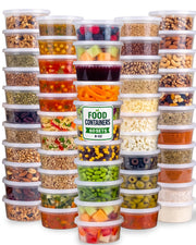 JoyServe 8oz Plastic Food Storage Containers with Lids (60 Sets/120-Pcs)