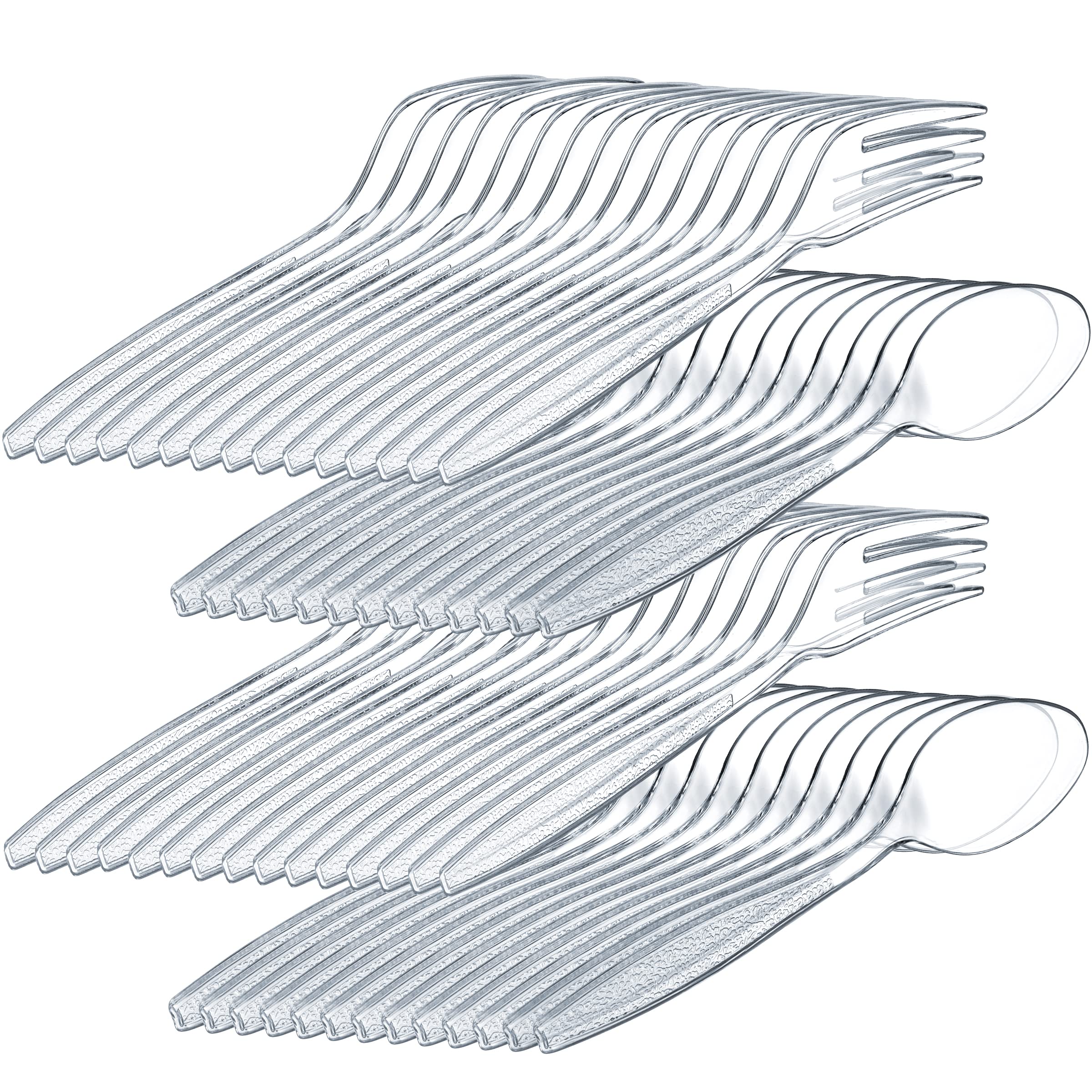 Clear Plastic Cutlery Set - (Bulk Case Pack of 1440 Pcs) Plastic Utensils Heavy Duty, 720 Forks and 720 Spoons, Silverware Sets for Party Supplies, Dinners, Take-Out, Catering, Food Services