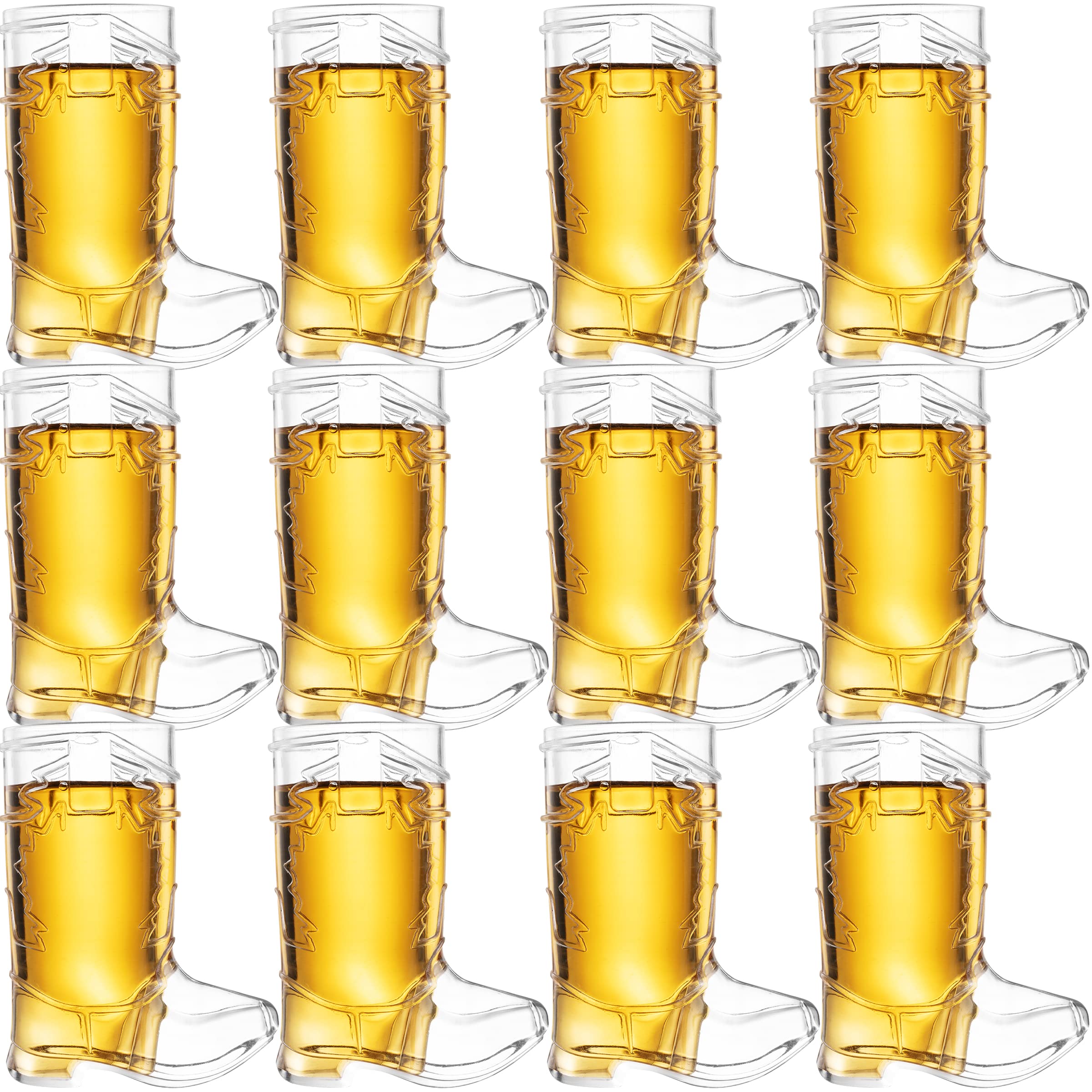 Cowboy Boot Shot Glasses - (Dozen Pack of 12) Mini Reusable and Disposable Clear Plastic Shot Glass Cups for Themed Birthday Parties Decorations and Cowboy Bachelorette Party Favors, Holds 1-Oz