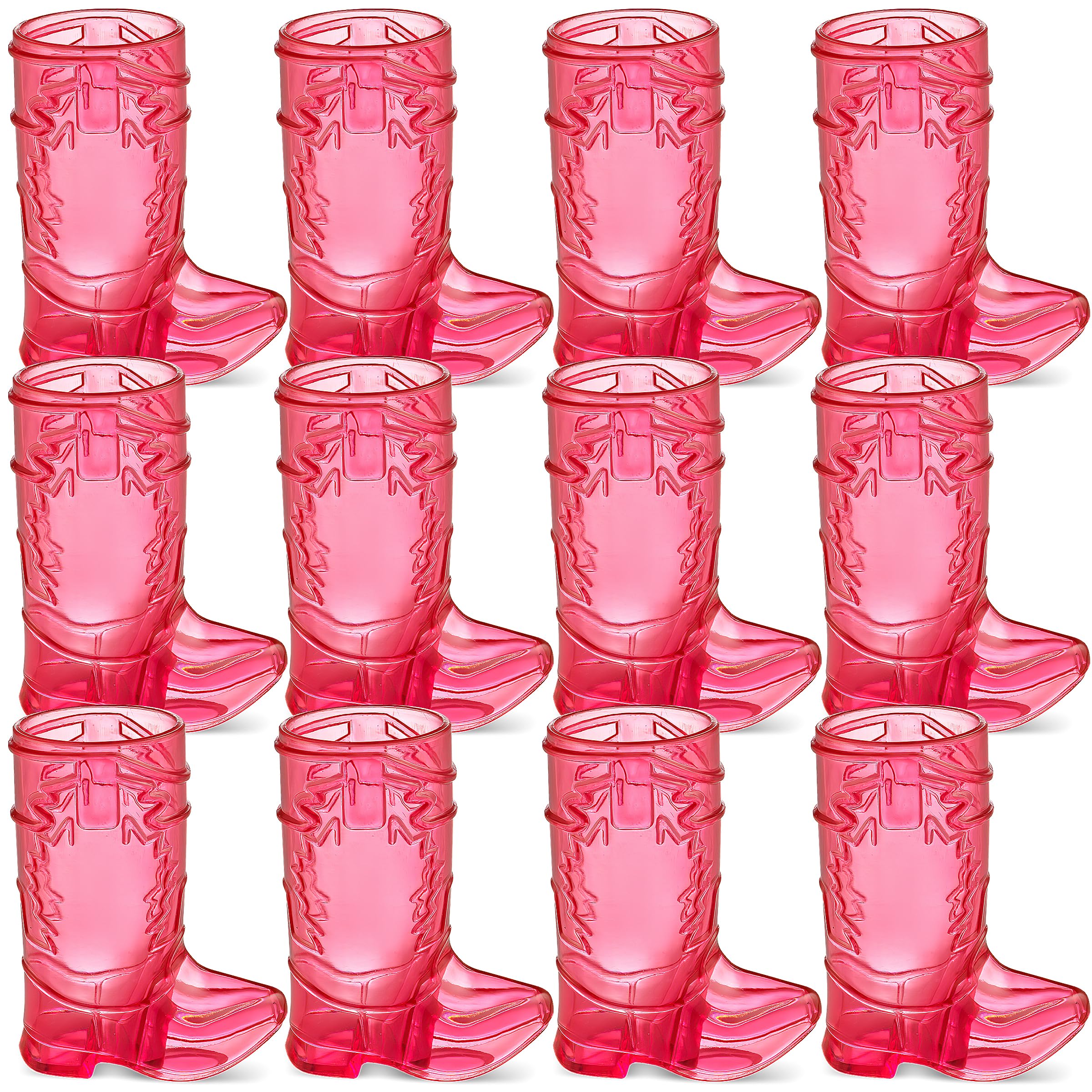 JoyServe 24 Mini Boot Shot Glasses, 1 oz Reusable and Disposable Pink Plastic Shot Cups, for Cowboy Cowgirl Themed Parties, Decorations, Bachelorette Party Favors, Pink
