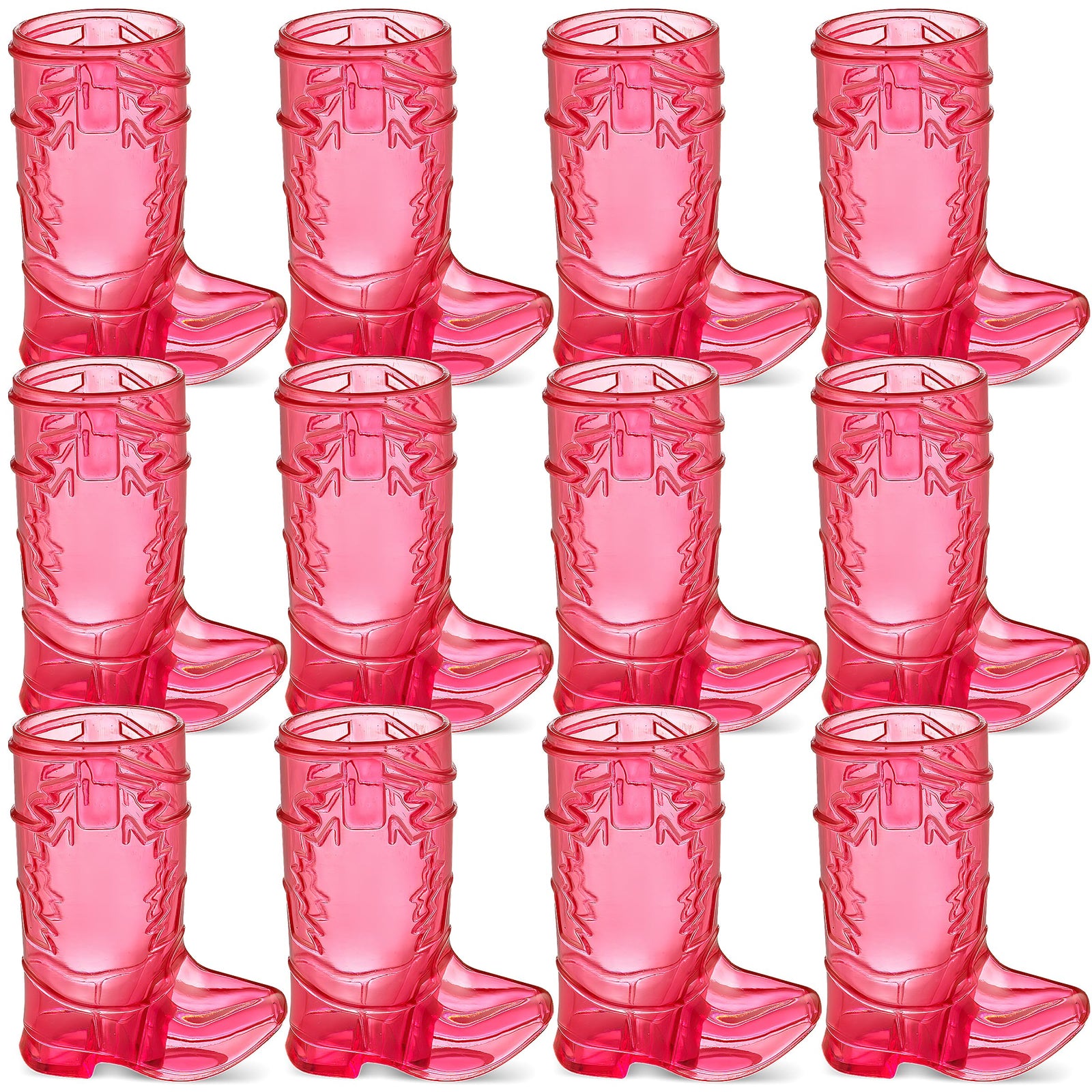JoyServe 24 Mini Boot Shot Glasses, 1 oz Reusable and Disposable Pink Plastic Shot Cups, for Cowboy Cowgirl Themed Parties, Decorations, Bachelorette Party Favors, Pink