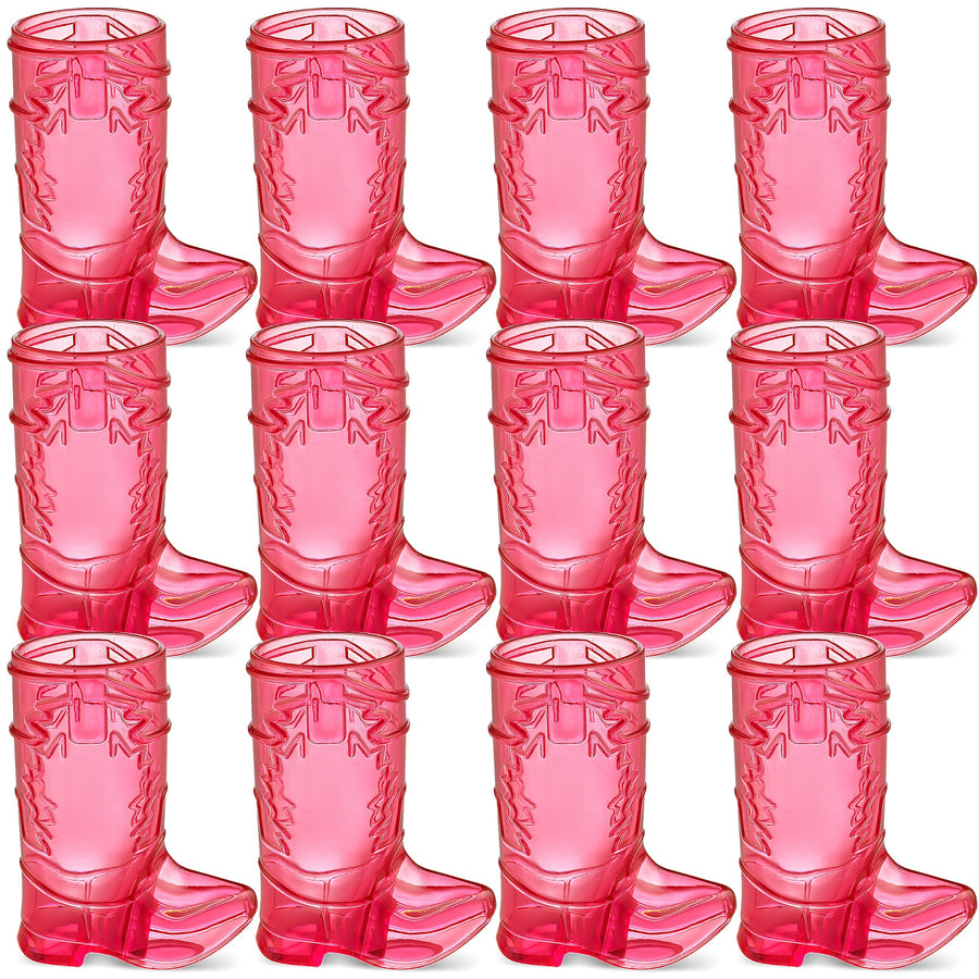 JoyServe 24 Mini Boot Shot Glasses, 1 oz Reusable and Disposable Pink Plastic Shot Cups, for Cowboy Cowgirl Themed Parties, Decorations, Bachelorette Party Favors, Pink