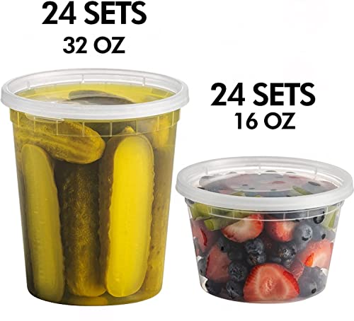 [24 Sets - 32 oz.] Plastic Deli Food Storage Soup Togo Containers With  Airtight Lids Clear Disposable Takeout Quart Container Freezer Safe | Meal  Prep